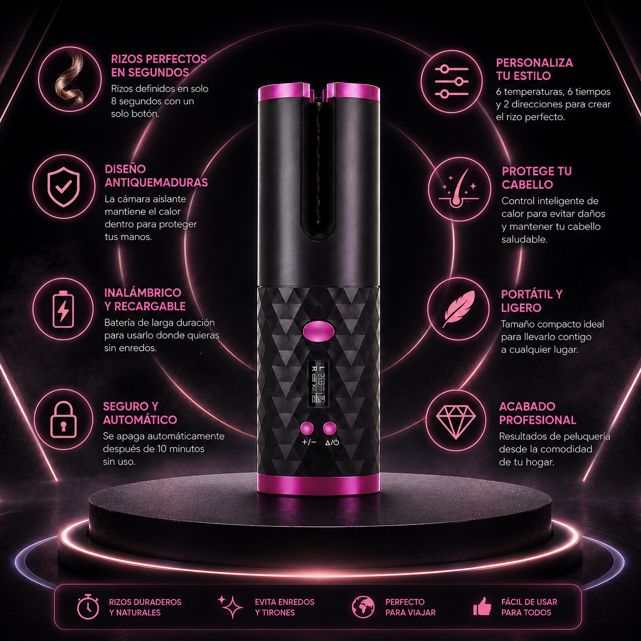 NeoCurl — Rizador de Pelo Eléctrico Automático Inalámbrico